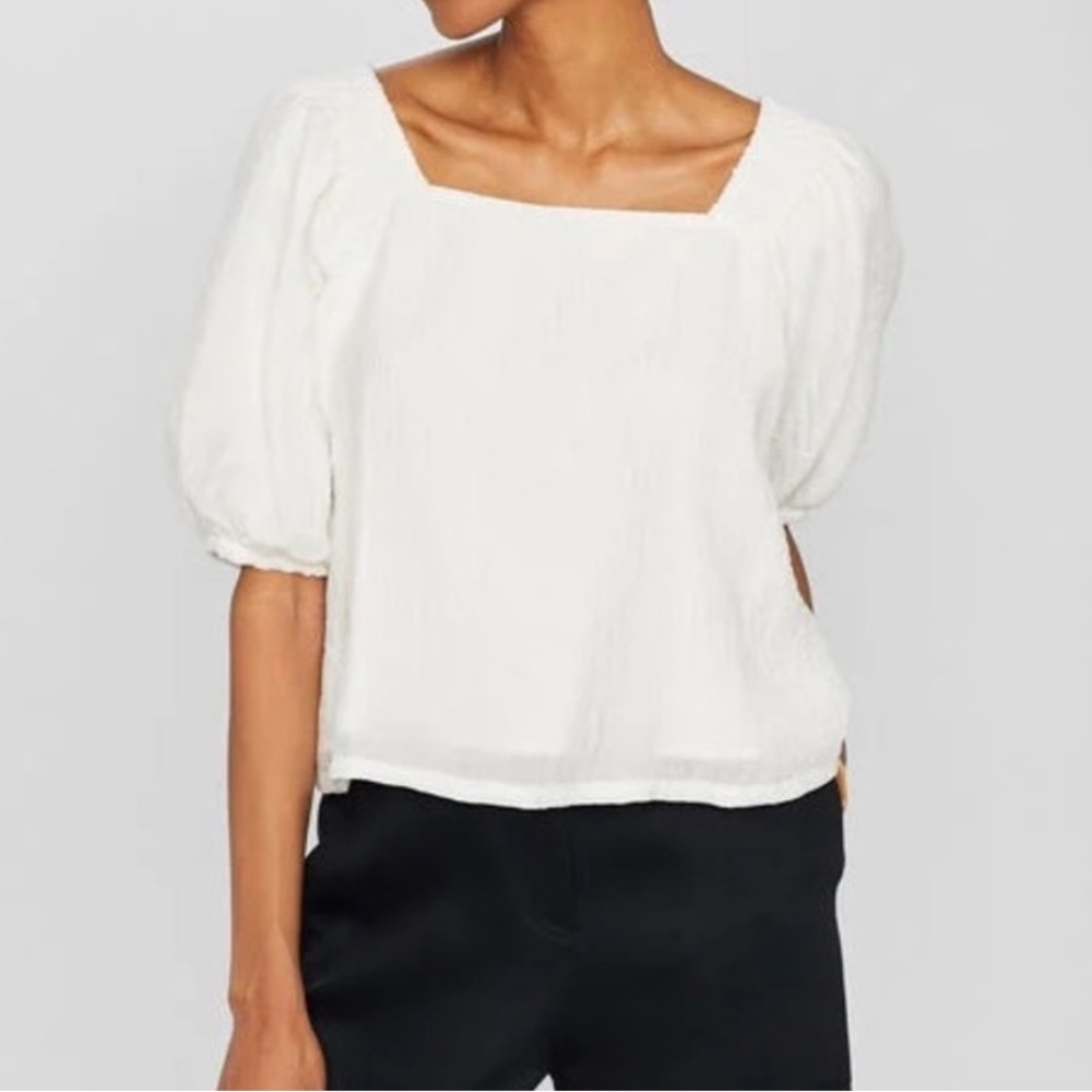 Square Neck Puff Sleeve Women's Top - White